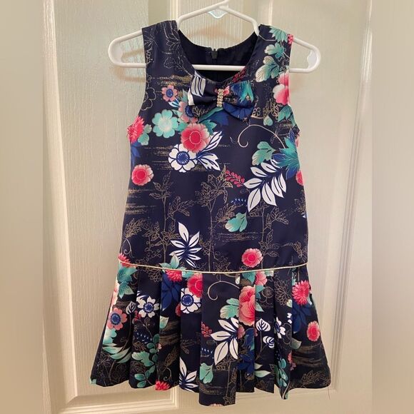 Lilax Floral Dress Navy Blue Drop Waist Girls Size 5 - Picture 1 of 9